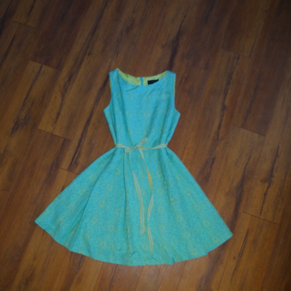 Light blue and lime green flowered spring dress